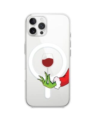 Etui do iPhone 12 Pro Max z MagSafe przeźroczyste, silikonowe Flexi, Zielony psotnik z lampką wina