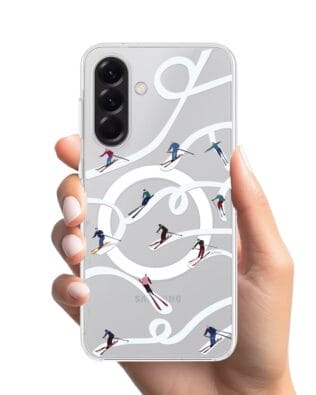 Etui do Samsung Galaxy A56 5G z MagSafe przeźroczyste, silikonowe Flexi, Zimowa magia, Narciarskie wiraże