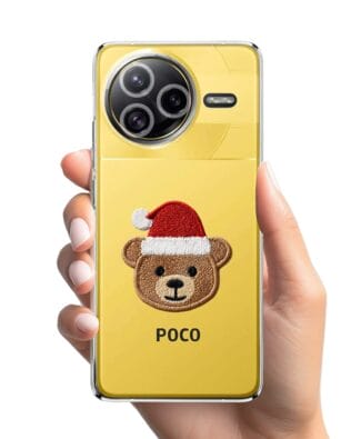 Etui do Xiaomi POCO F7 Ultra przeźroczyste, silikonowe Flexi, Przytulne święta, Miś mikołajek