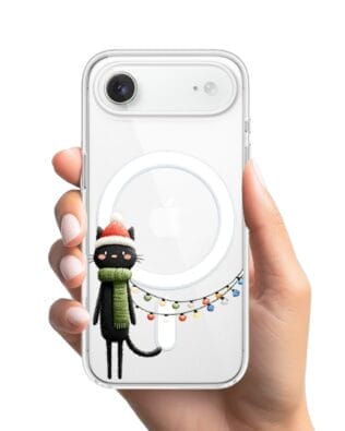Etui do iPhone Air z MagSafe przeźroczyste, silikonowe Flexi, Przytulne święta, Kot przebrany za elfa