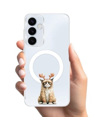 Etui do Samsung Galaxy A55 5G z MagSafe przeźroczyste, silikonowe Flexi, Przytulne święta, Kot który nie chciał być reniferem