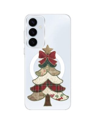 Etui do Samsung Galaxy A55 5G z MagSafe przeźroczyste, silikonowe Flexi, Przytulne święta, Kraciasta choinka