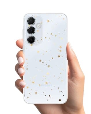 Etui do Samsung Galaxy A35 5G przeźroczyste, silikonowe Flexi, Zimowa magia, Złote gwiazdki