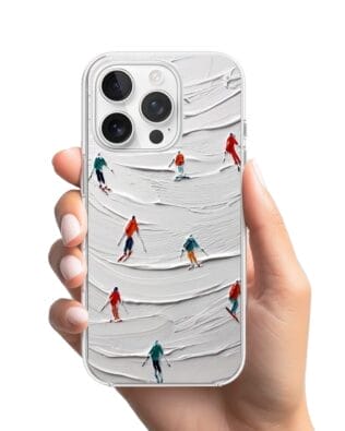 Etui do iPhone 15 Pro Max z MagSafe przeźroczyste, silikonowe Flexi, Zimowa magia, Narciarski obraz