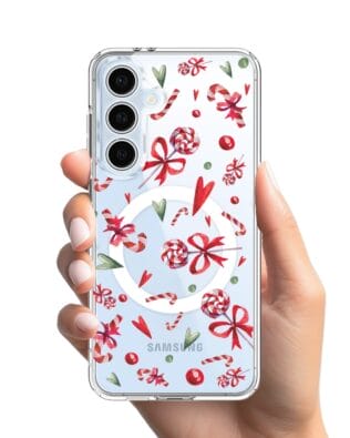 Etui do Samsung Galaxy S24 FE z MagSafe przeźroczyste, silikonowe Flexi, Cukierki świąteczne