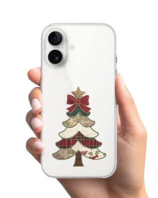 Etui do iPhone 16 Plus przeźroczyste, silikonowe Flexi, Przytulne święta, Kraciasta choinka