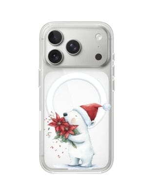 Etui do iPhone 17 Pro z MagSafe przeźroczyste, silikonowe Flexi, Przytulne święta, Miś świąteczny