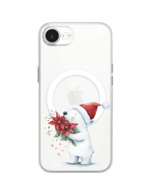 Etui do iPhone 16e z MagSafe przeźroczyste, silikonowe Flexi, Przytulne święta, Miś świąteczny