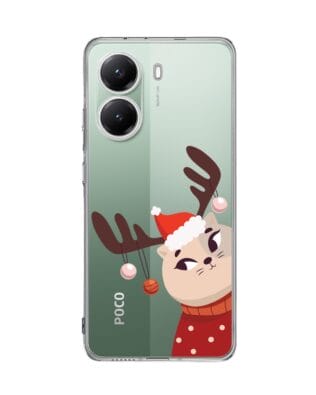 Etui do Xiaomi POCO X7 Pro przeźroczyste, silikonowe Flexi, Kotek przebrany za reniferka