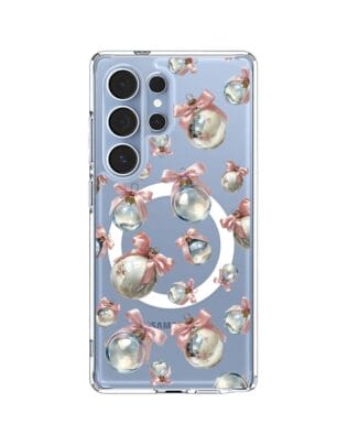 Etui do Samsung Galaxy S25 Ultra z MagSafe przeźroczyste, silikonowe Flexi, Przytulne święta, Pastelowe bombki