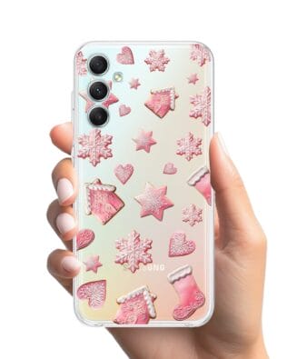 Etui do Samsung Galaxy A34 5G przeźroczyste, silikonowe Flexi, Przytulne święta, Różowe pierniczki