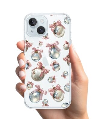 Etui do iPhone 15 przeźroczyste, silikonowe Flexi, Przytulne święta, Pastelowe bombki