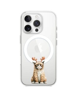 Etui do iPhone 15 Pro Max z MagSafe przeźroczyste, silikonowe Flexi, Przytulne święta, Kot który nie chciał być reniferem