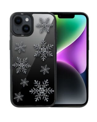Etui do iPhone 14 Plus IBIZU DropGuard Matt z MagSafe, Zimowa magia, Płatki śniegu na czarnym lustrze