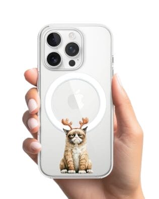 Etui do iPhone 16 Pro z MagSafe przeźroczyste, silikonowe Flexi, Przytulne święta, Kot który nie chciał być reniferem