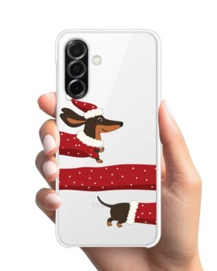 Etui do Samsung Galaxy A26 5G przeźroczyste, silikonowe Flexi, Przytulne święta, świąteczny jamnik