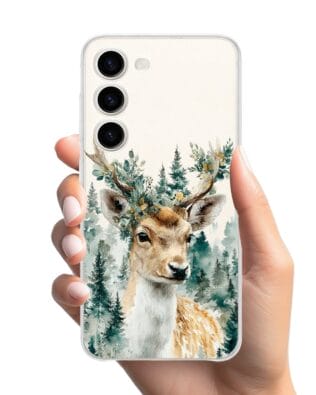 Etui do Samsung Galaxy S23 przeźroczyste, silikonowe Flexi, Przytulne święta, Leśny jelonek