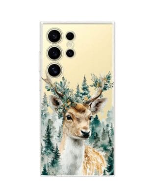 Etui do Samsung Galaxy S24 Ultra przeźroczyste, silikonowe Flexi, Przytulne święta, Leśny jelonek