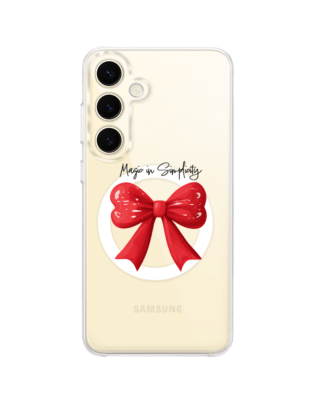 Etui do Samsung Galaxy S24 Plus z MagSafe przeźroczyste, silikonowe Flexi, Przytulne święta, Czerwona kokarda