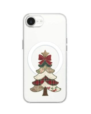 Etui do iPhone 16e z MagSafe przeźroczyste, silikonowe Flexi, Przytulne święta, Kraciasta choinka