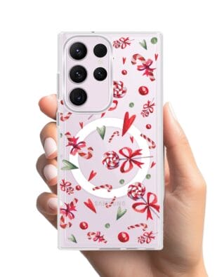 Etui do Samsung Galaxy S23 Ultra z MagSafe przeźroczyste, silikonowe Flexi, Cukierki świąteczne