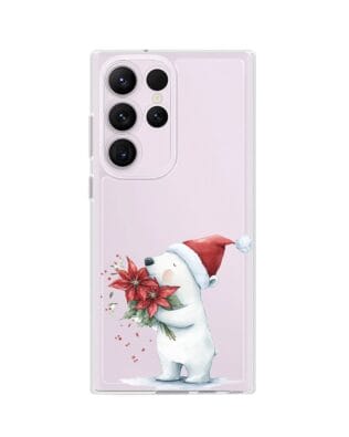 Etui do Samsung Galaxy S23 Ultra przeźroczyste, silikonowe Flexi, Przytulne święta, Miś świąteczny