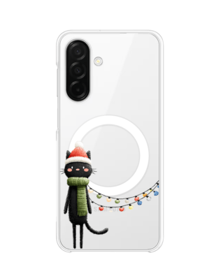Etui do Samsung Galaxy A26 5G z MagSafe przeźroczyste, silikonowe Flexi, Przytulne święta, Kot przebrany za elfa