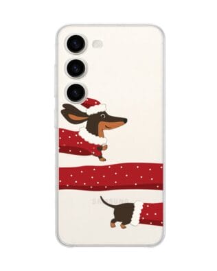 Etui do Samsung Galaxy S23 Plus przeźroczyste, silikonowe Flexi, Przytulne święta, świąteczny jamnik