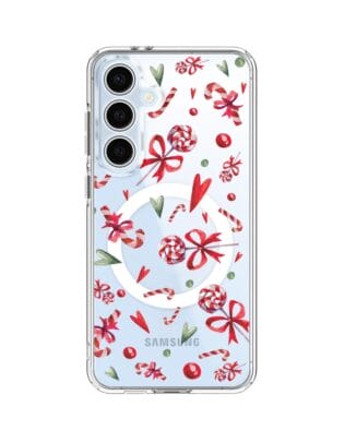 Etui do Samsung Galaxy S24 FE z MagSafe przeźroczyste, silikonowe Flexi, Cukierki świąteczne
