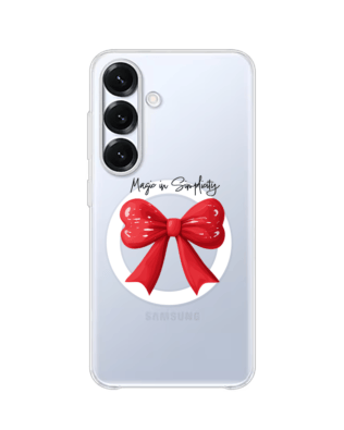 Etui do Samsung Galaxy S25 Plus z MagSafe przeźroczyste, silikonowe Flexi, Przytulne święta, Czerwona kokarda