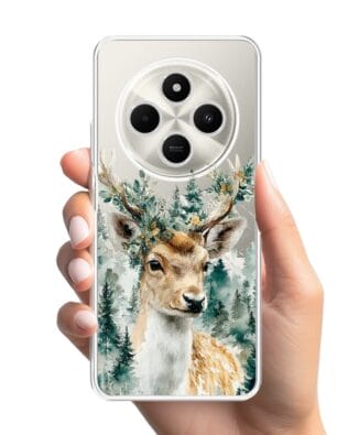 Etui do Xiaomi POCO C75 przeźroczyste, silikonowe Flexi, Przytulne święta, Leśny jelonek