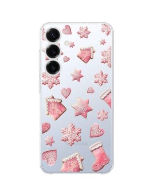 Etui do Samsung Galaxy S25 Plus przeźroczyste, silikonowe Flexi, Przytulne święta, Różowe pierniczki