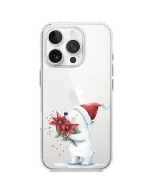 Etui do iPhone 14 Pro przeźroczyste, silikonowe Flexi, Przytulne święta, Miś świąteczny