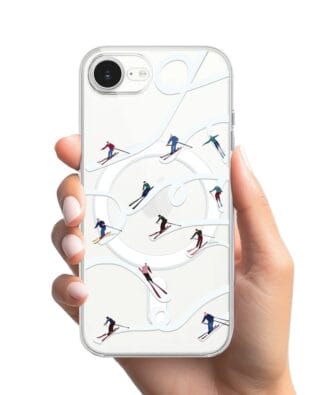 Etui do iPhone 16e z MagSafe przeźroczyste, silikonowe Flexi, Zimowa magia, Narciarskie wiraże