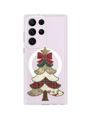 Etui do Samsung Galaxy S23 Ultra z MagSafe przeźroczyste, silikonowe Flexi, Przytulne święta, Kraciasta choinka