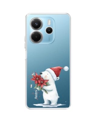 Etui do Xiaomi Redmi Note 14 4G przeźroczyste, silikonowe Flexi, Przytulne święta, Miś świąteczny