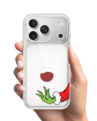 Etui do iPhone 17 Pro przeźroczyste, silikonowe Flexi, Zielony psotnik z lampką wina