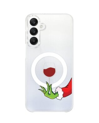 Etui do Samsung Galaxy A25 5G z MagSafe przeźroczyste, silikonowe Flexi, Zielony psotnik z lampką wina