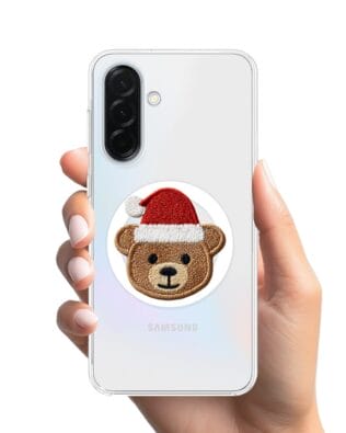 Etui do Samsung Galaxy A36 5G z MagSafe przeźroczyste, silikonowe Flexi, Przytulne święta, Miś mikołajek