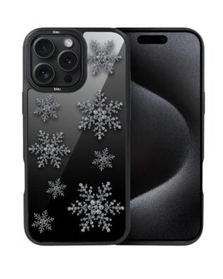 Etui do iPhone 15 Pro IBIZU DropGuard Matt z MagSafe, Zimowa magia, Płatki śniegu na czarnym lustrze