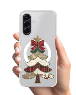 Etui do Samsung Galaxy A56 5G z MagSafe przeźroczyste, silikonowe Flexi, Przytulne święta, Kraciasta choinka