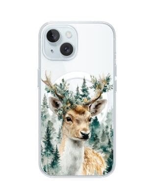 Etui do iPhone 15 z MagSafe przeźroczyste, silikonowe Flexi, Przytulne święta, Leśny jelonek