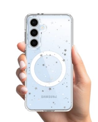Etui do Samsung Galaxy S24 FE z MagSafe przeźroczyste, silikonowe Flexi, Zimowa magia, Szampańskie gwiazdki