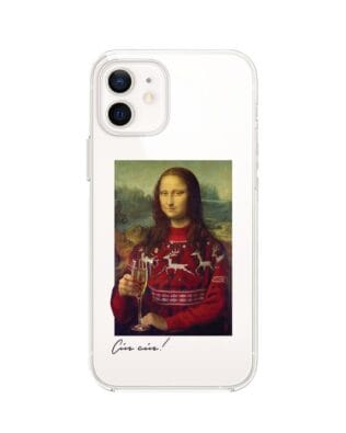 Etui do iPhone 12 Mini przeźroczyste, silikonowe Flexi, świąteczna Mona Lisa z szampanem