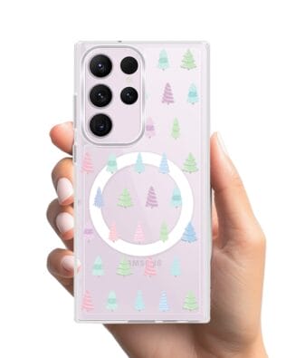 Etui do Samsung Galaxy S23 Ultra z MagSafe przeźroczyste, silikonowe Flexi, Pastelowe choinki