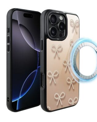 Etui do iPhone 16 Pro IBIZU DropGuard Matt z MagSafe, Zimowa magia, Perłowe kokardki