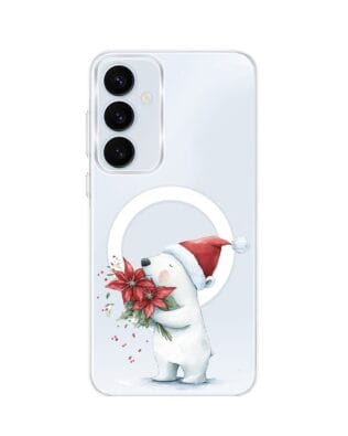 Etui do Samsung Galaxy A55 5G z MagSafe przeźroczyste, silikonowe Flexi, Przytulne święta, Miś świąteczny