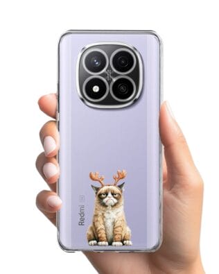 Etui do Xiaomi Redmi Note 14 Pro 4G przeźroczyste, silikonowe Flexi, Przytulne święta, Kot który nie chciał być reniferem