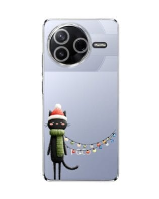 Etui do Xiaomi POCO F7 Pro przeźroczyste, silikonowe Flexi, Przytulne święta, Kot przebrany za elfa