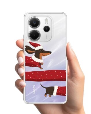 Etui do Xiaomi Redmi Note 14 5G przeźroczyste, silikonowe Flexi, Przytulne święta, świąteczny jamnik